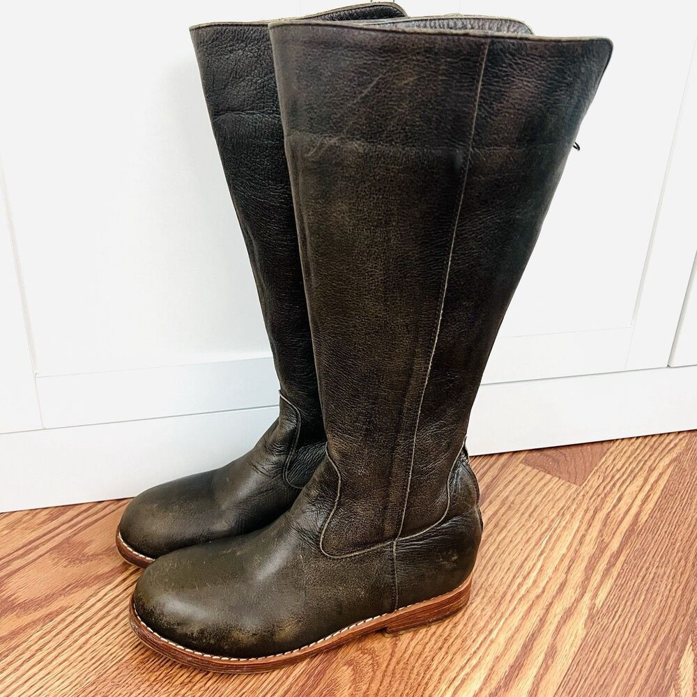 Beautiful ELF Handmade Sustainable Ethical Brown Leather Plush Lined Boots Sz 8